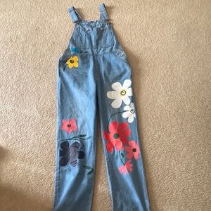 Misslook Washed Floral Print Boyfriend Denim Overall